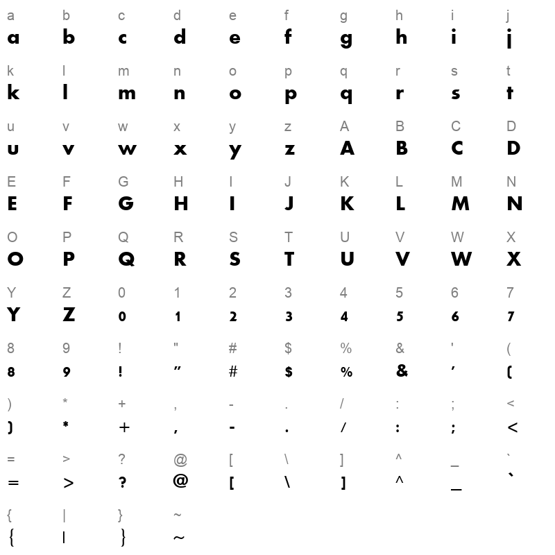 aharoni bold font Character Map