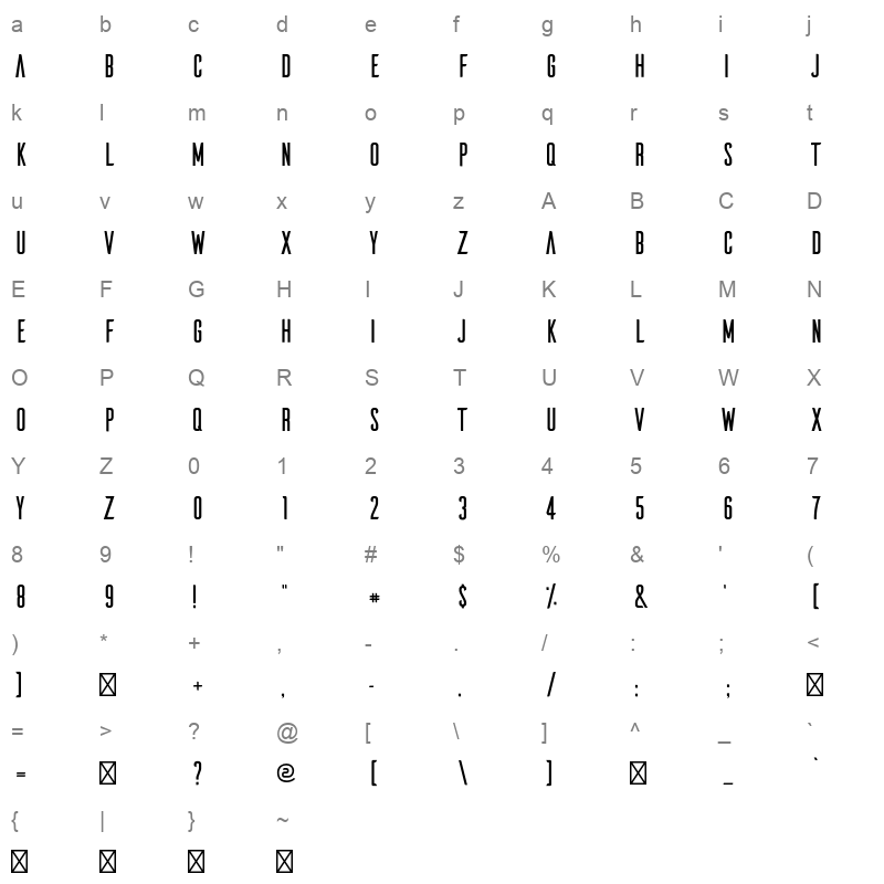 Ailerons Regular Character Map