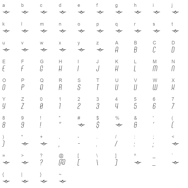 air americana lightitalic Character Map