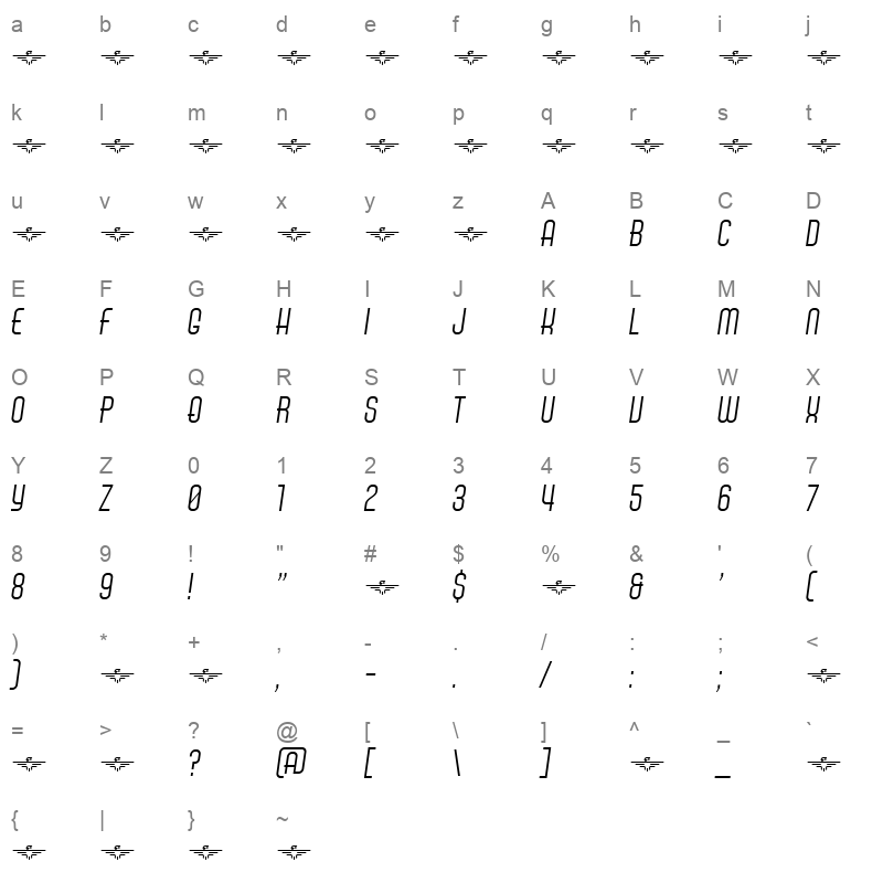 air americana regularitalic Character Map