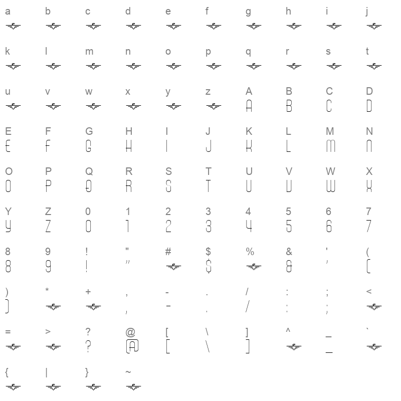 air americana thin Character Map