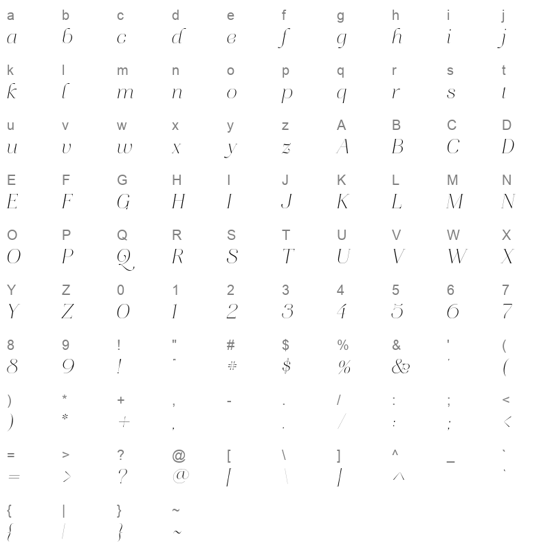 aire roman italic pro Character Map