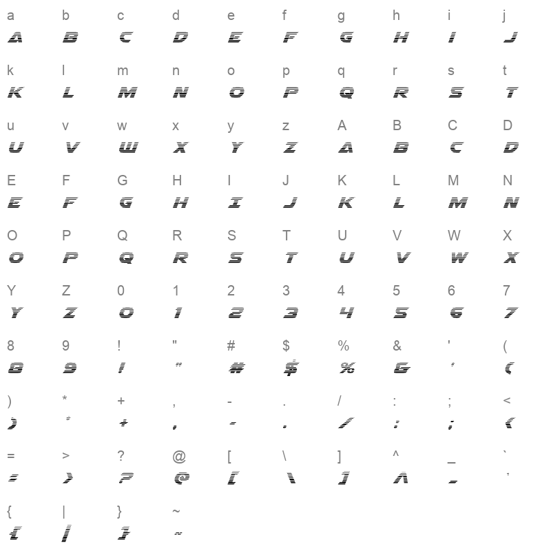 airstrike gradiant Character Map