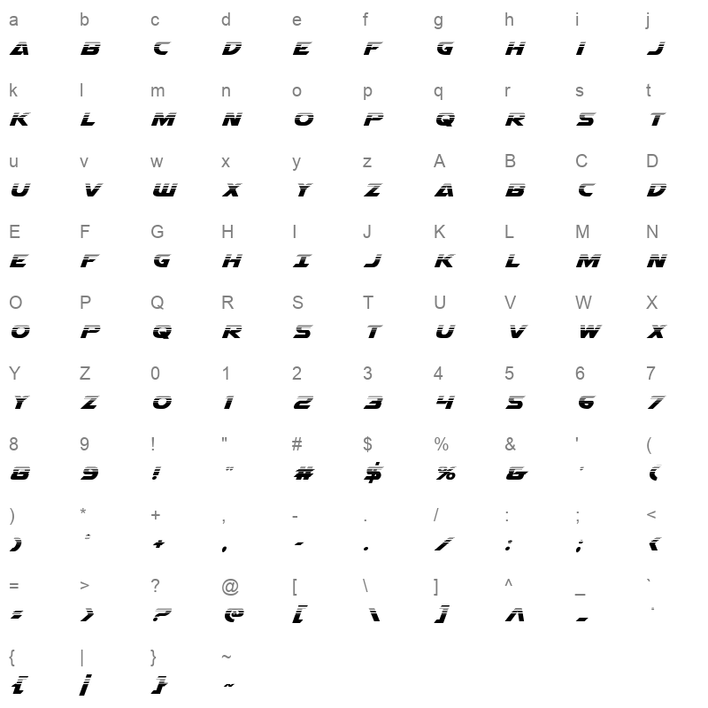 airstrike half tone Character Map