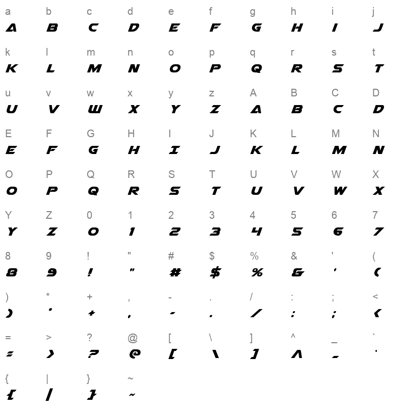 airstrike regular Character Map