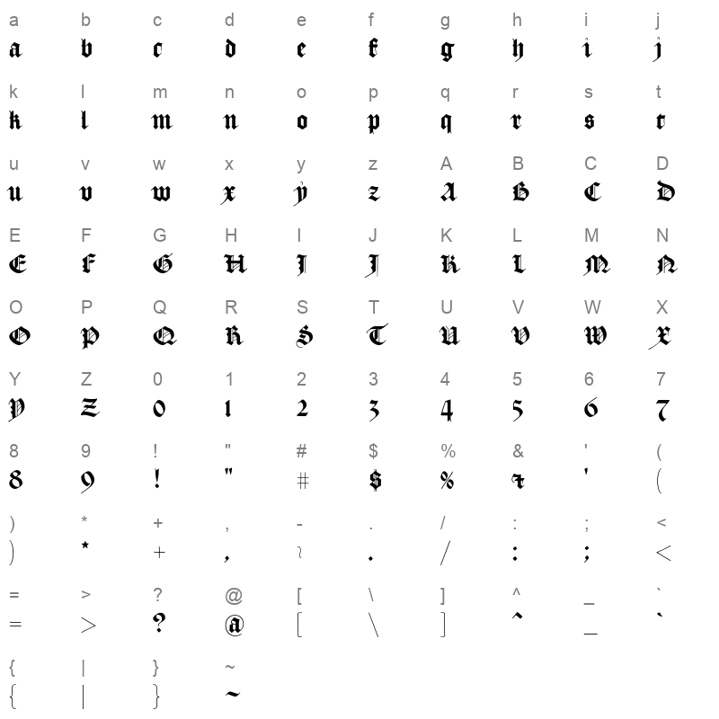 aj quadrata bold Character Map