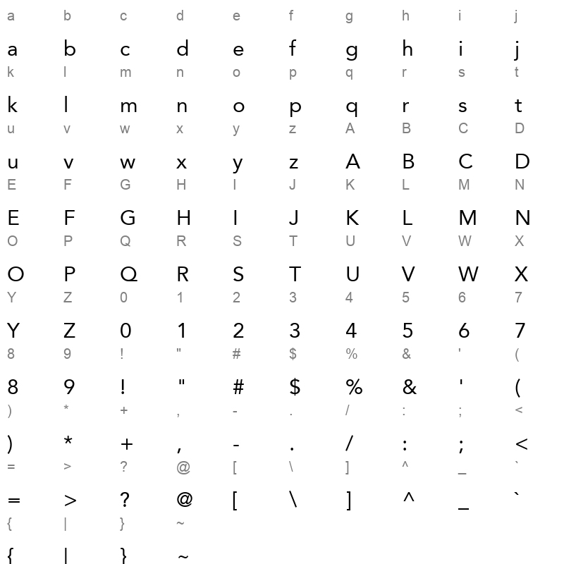 A.Jannat.LT.Regular 1 Character Map