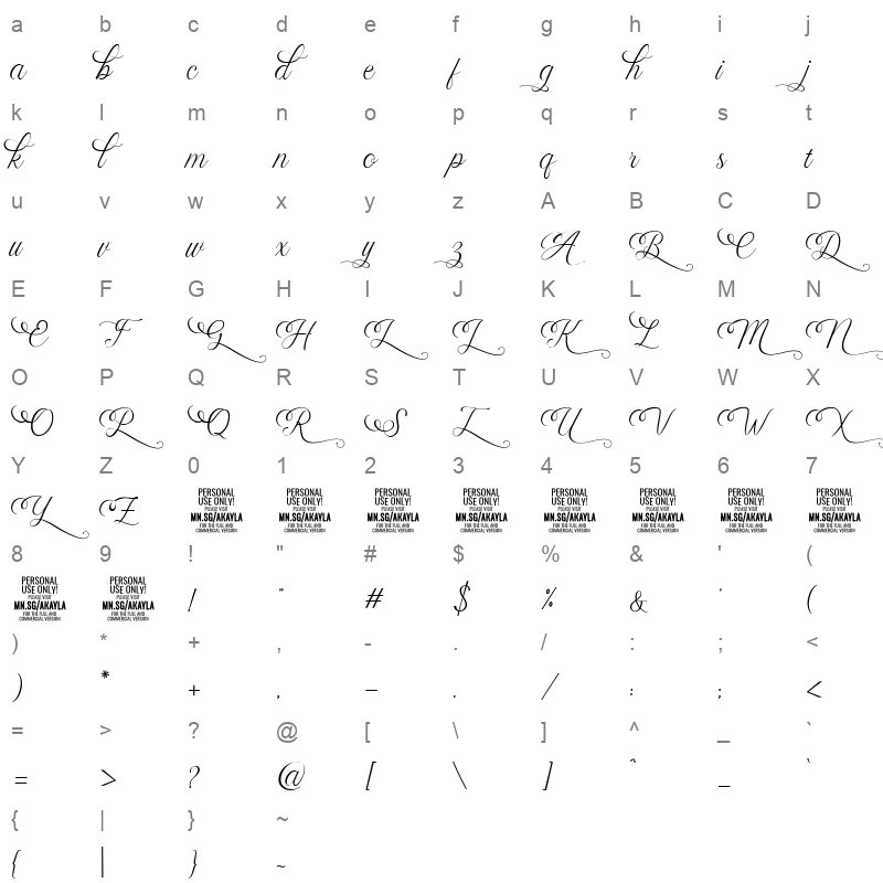 akayla script deco Character Map