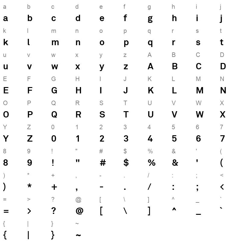 akkurat bold Character Map