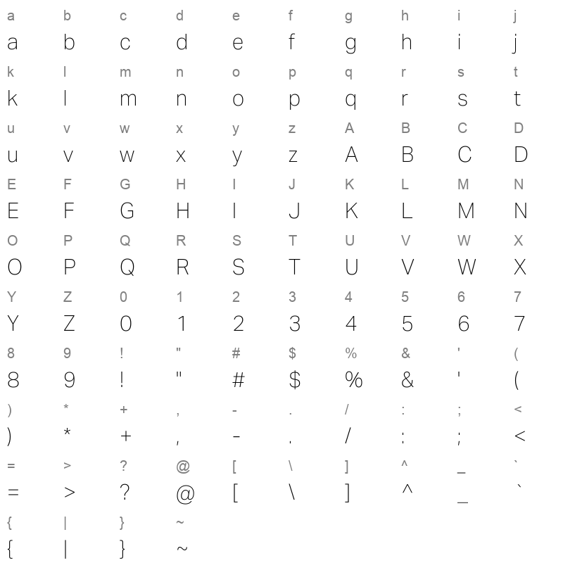 aktiv grotesk mlym thin Character Map