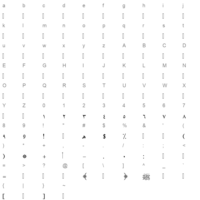 Al QuranAlKareemB Character Map