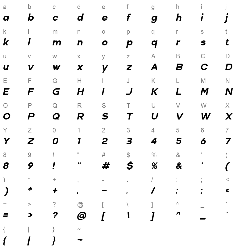 alacrity sans bold italic Character Map