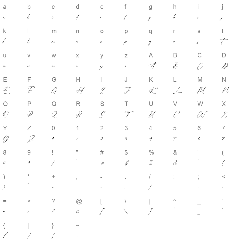Alatas Script otf Character Map