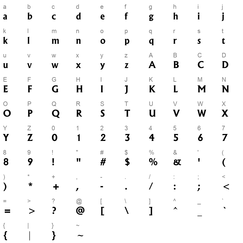 albertus bold Character Map