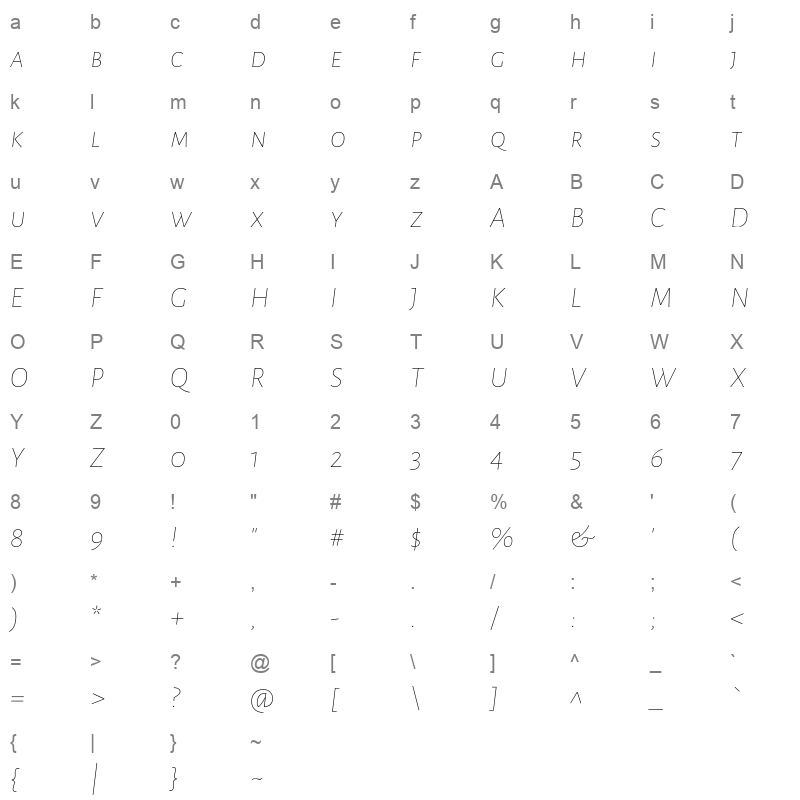 alegreya sans sc thinitalic Character Map