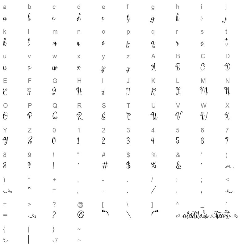 aleiditas heart Character Map