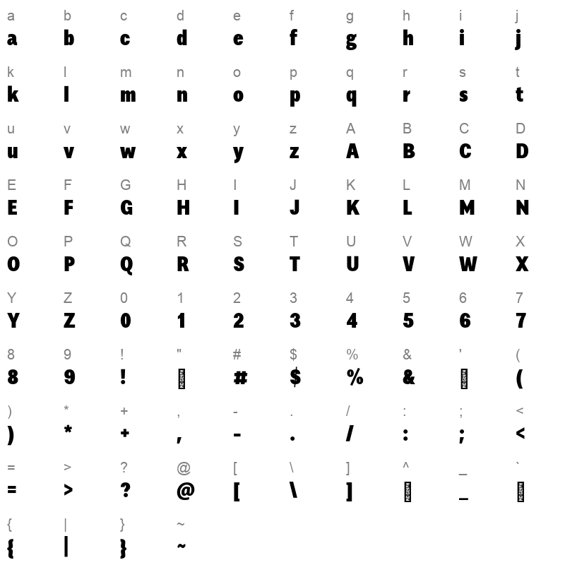 alergia condensed black Character Map