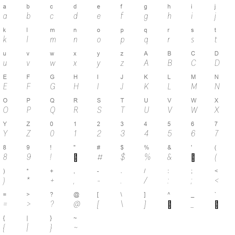 alergia condensed hairline italic Character Map