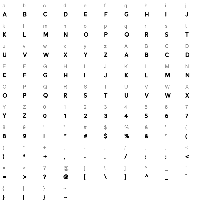 alesand extra round Character Map