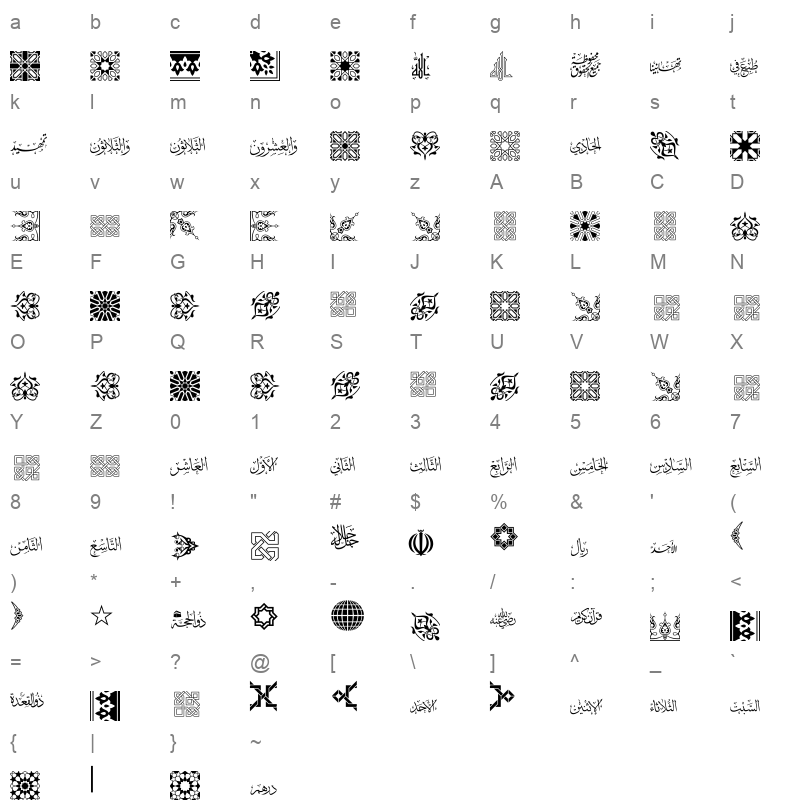 AlFars 16 Islamic Symbols Character Map