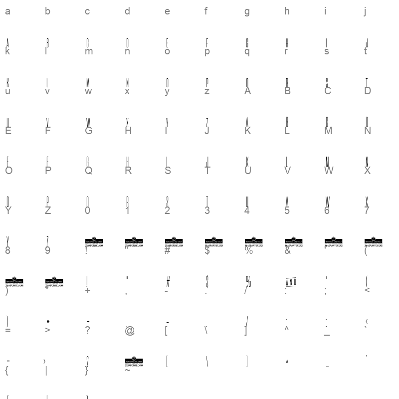 aliens cows thin Character Map
