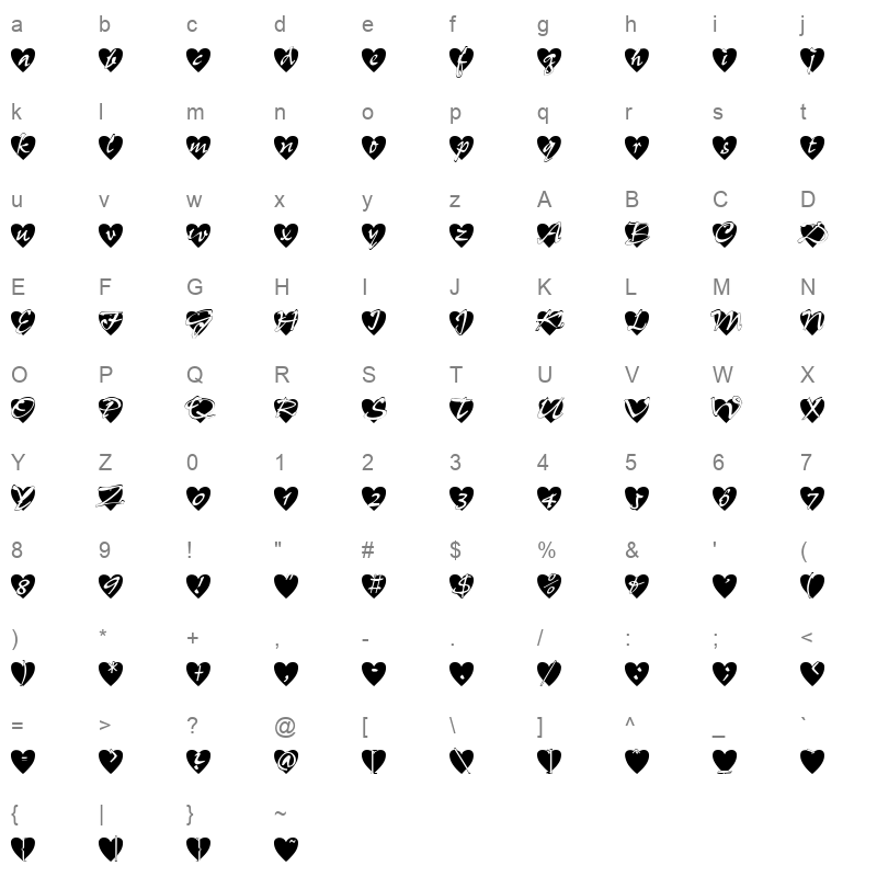 all hearts Character Map