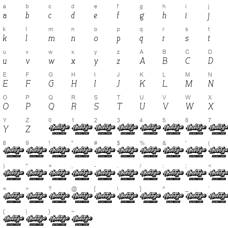 Allegation Italic Character Map