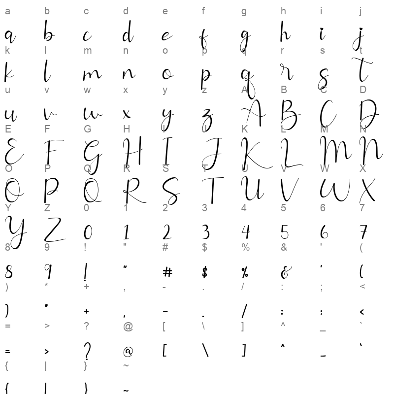 allitta calligraphy Character Map