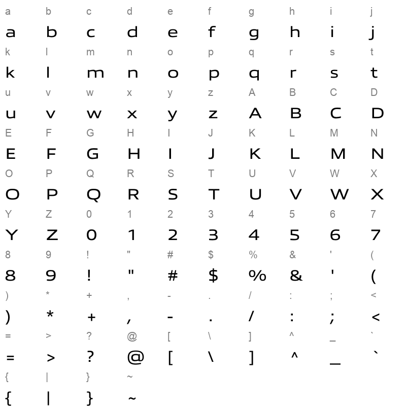 allumi std extended book Character Map