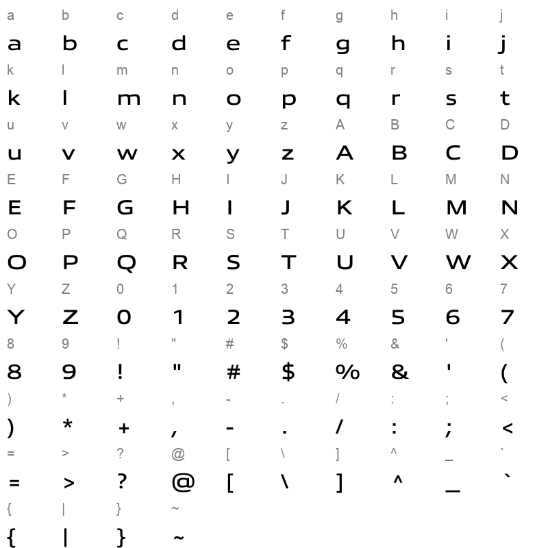 allumi std extended light bold Character Map
