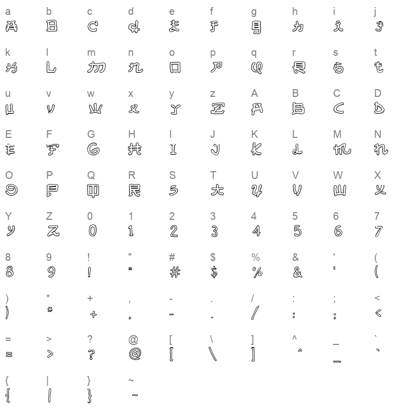 almost japanese smooth font Character Map