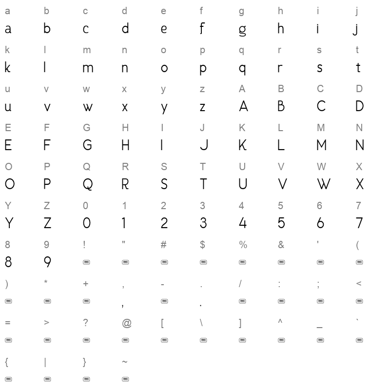 ALOCHOVEY WOFF2 Character Map