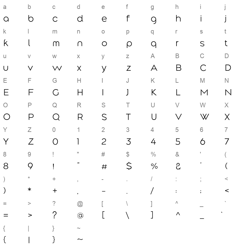 along sans s2 light Character Map