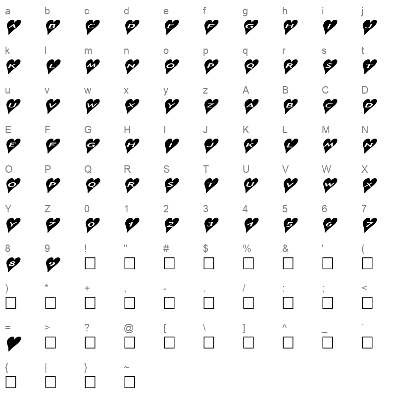 alphashapes hearts 2 a Character Map