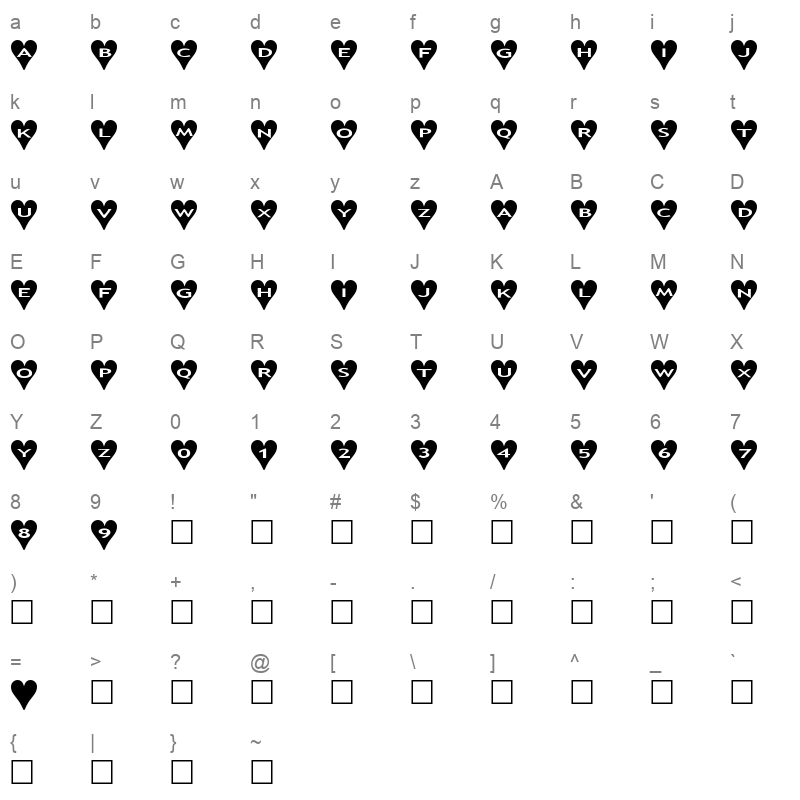 alphashapes hearts Character Map