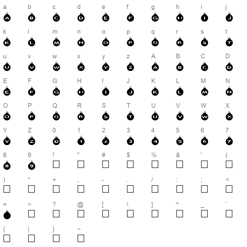 alphashapes xmas balls Character Map