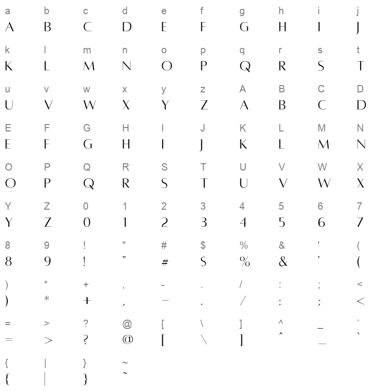 alta regular Character Map