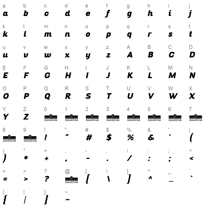 altair heavy italic Character Map