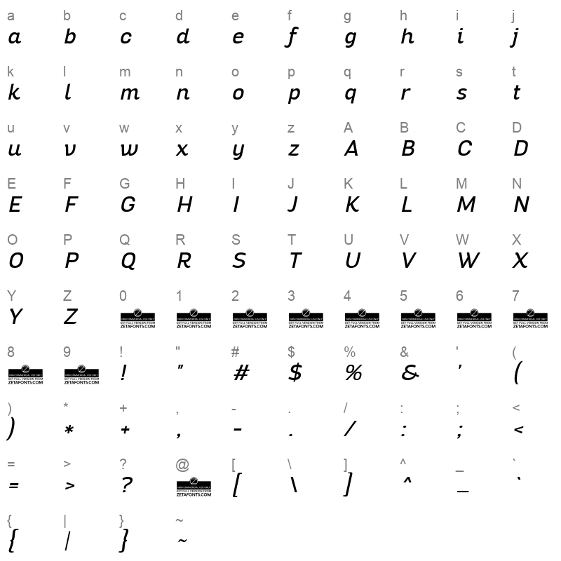 altair italic Character Map
