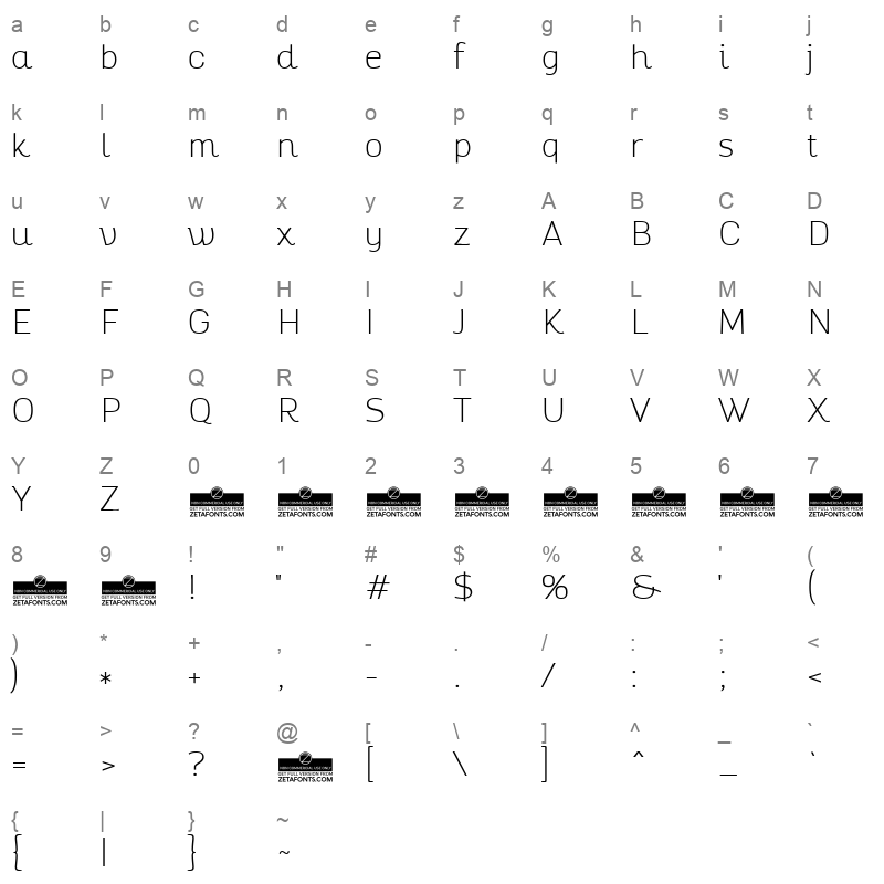 altair thin Character Map