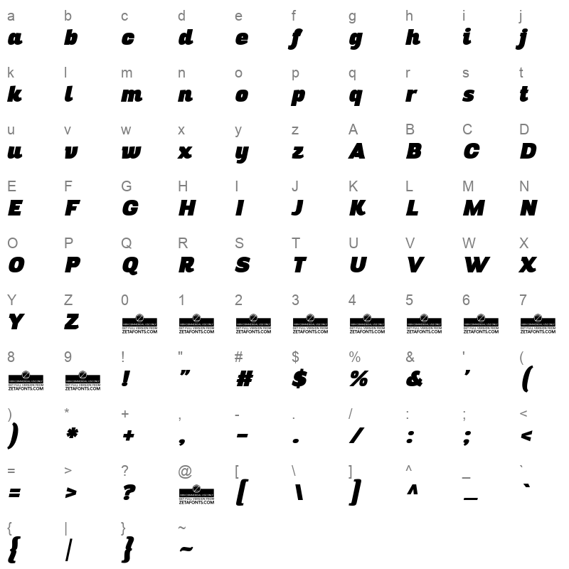 altair ultra italic Character Map