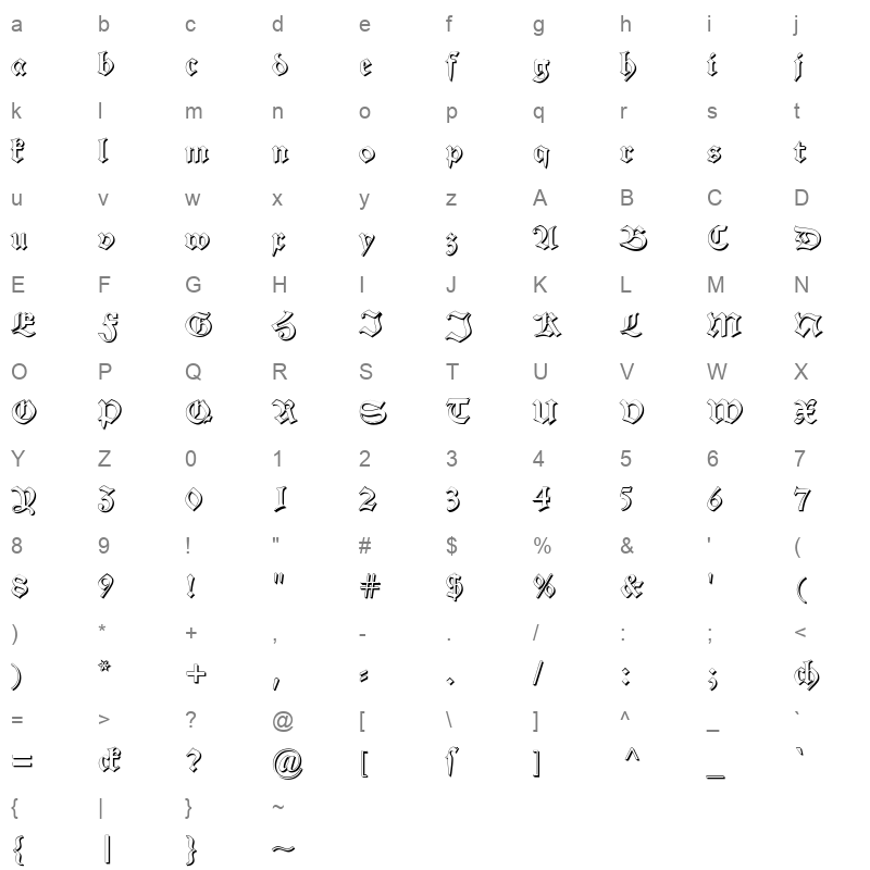 alte schwabacher shadow Character Map