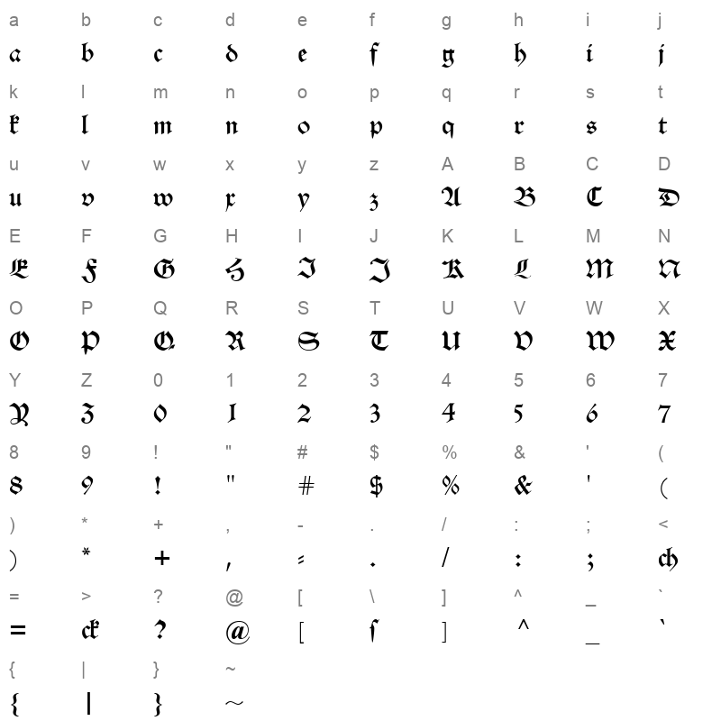 alte schwabacher Character Map