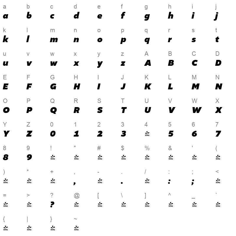 altivo black italic Character Map