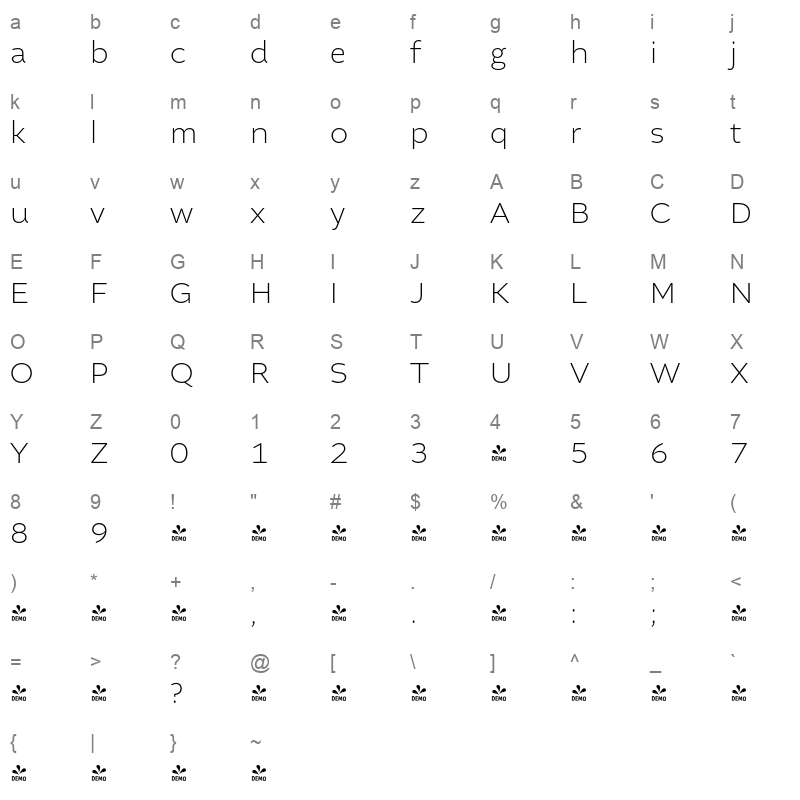 altivo extra light Character Map