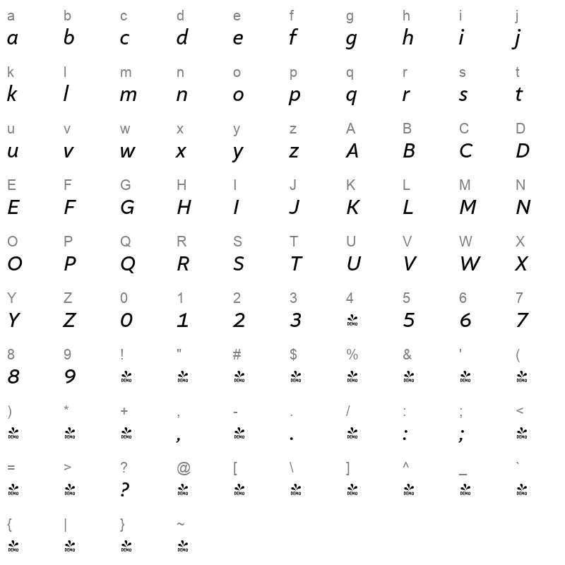altivo italic Character Map