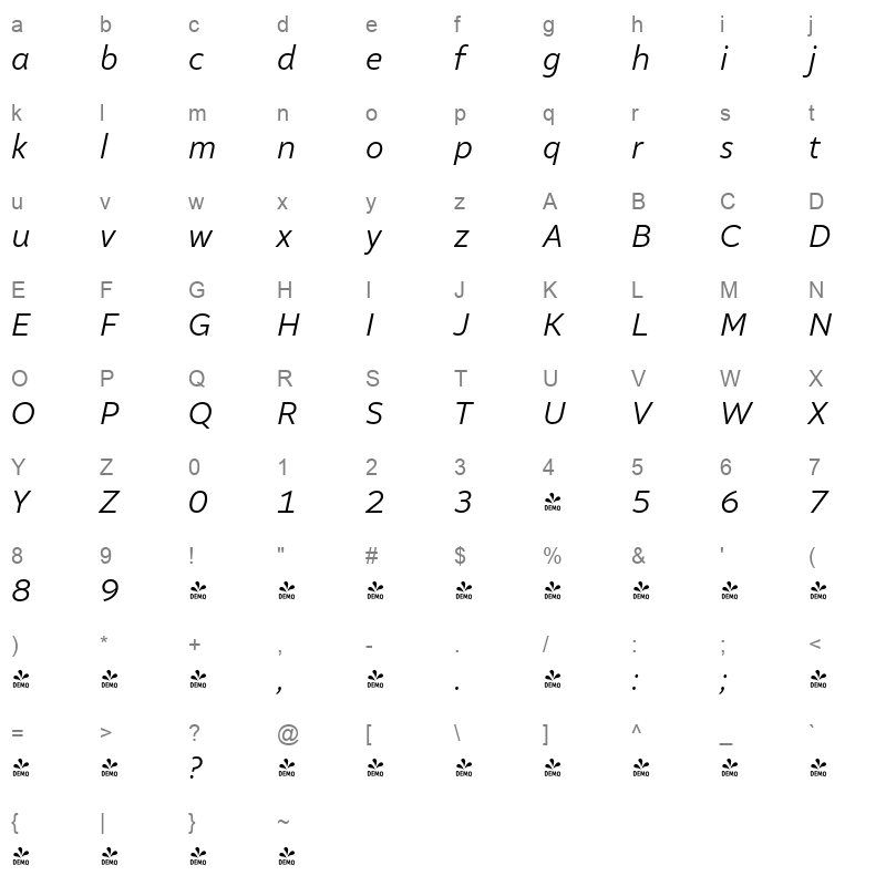 altivo light italic Character Map