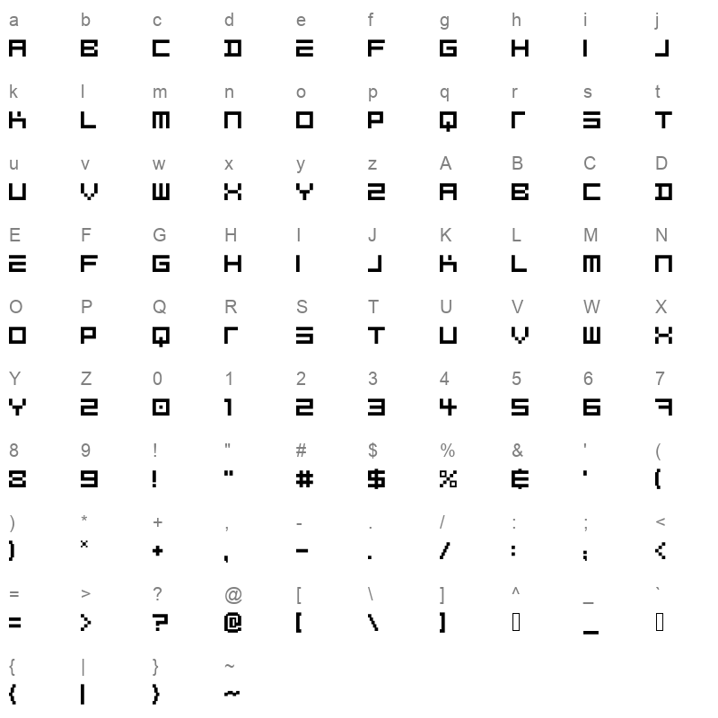 ALUMINECRE Character Map
