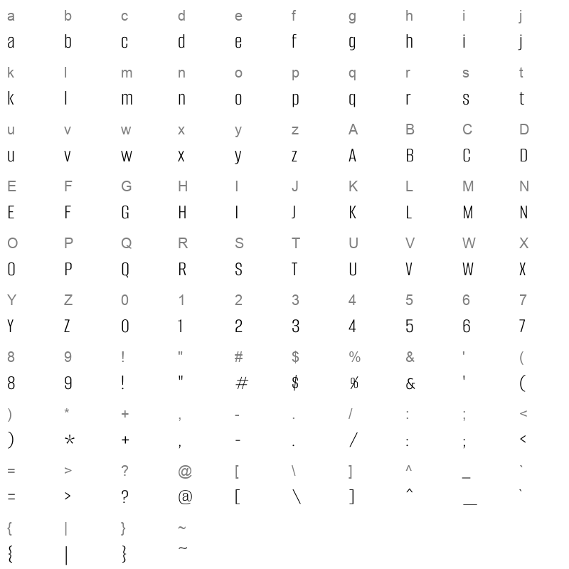 alumni sans light Character Map