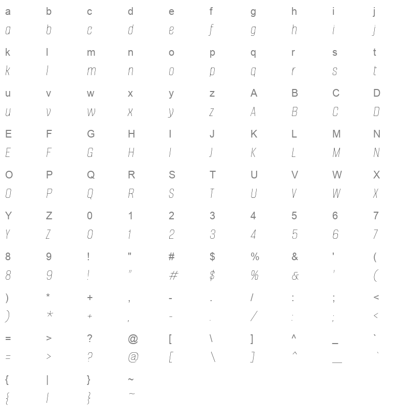 AlumniSansPinstripe Italic Character Map